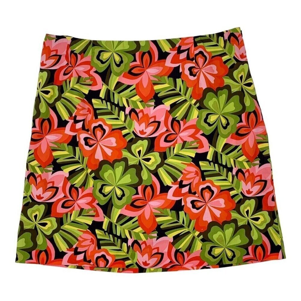 Talbots Pink Black Green Bold Floral Cotton Straight Skirt Size 18